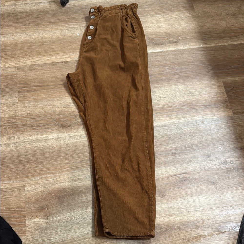Zara Corduroy Brown Pants Relaxed Fit High-Waisted